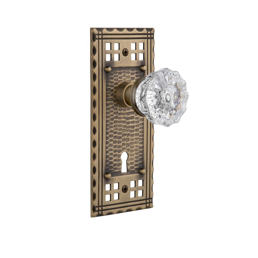 Nostalgic Warehouse CRACRY Privacy Knob Craftsman Plate with Crystal Knob and Keyhole in Antique Brass